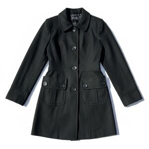 Anthropologie Tulle Black Wool Blend Pea Coat Women’s Size L Classic Style